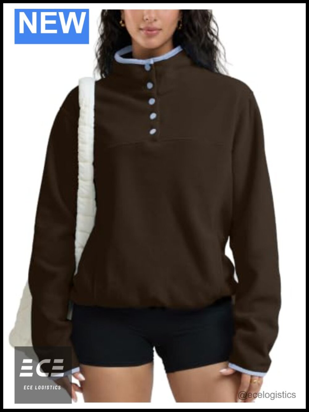 Women's Fuzzy Fleece Pullover Sweatshirt Button Down Henley Winter Jacket with